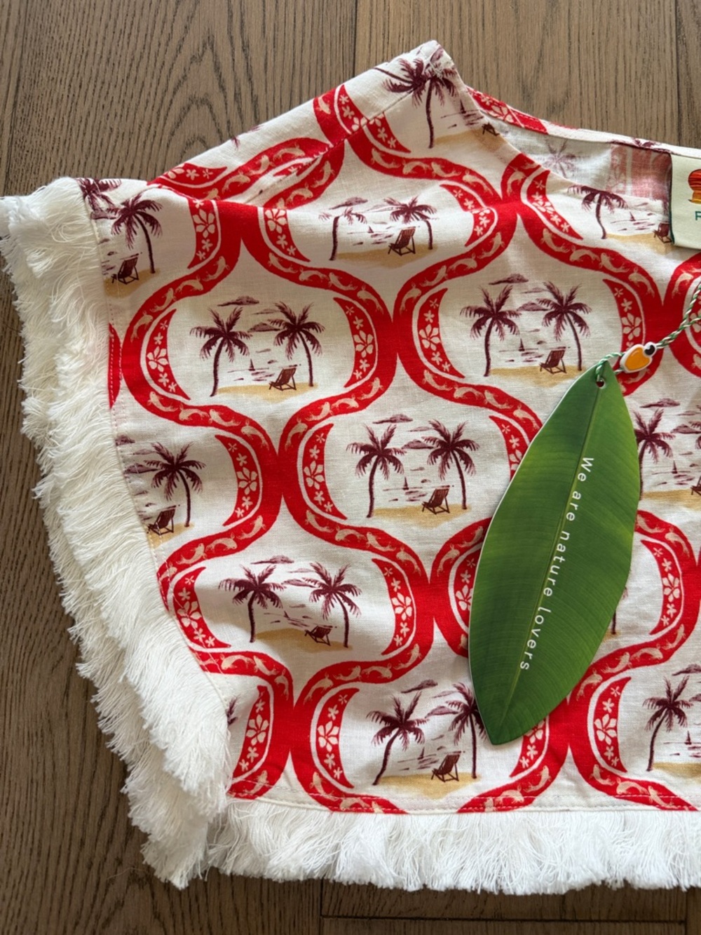 FARM Rio White & Red Palm-Print Fringe Summer Beach Blouse - Picture 3 of 3